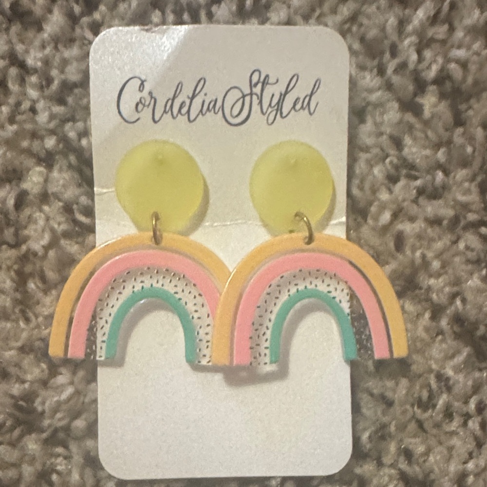 Rainbow Earrings for Kids - Pink, Yellow, Green